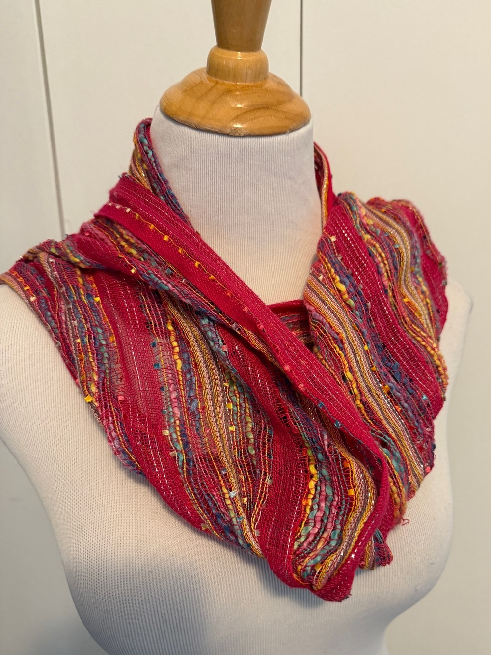 Pink Multicolor Fringe Scarf - Lightweight - Picture 4 of 10